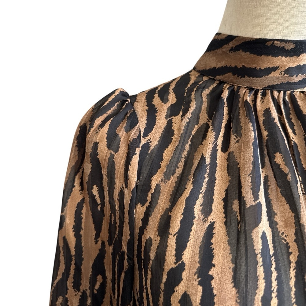 H&M Leopard Print Pattern Blouse Light Brown Crep… - image 5